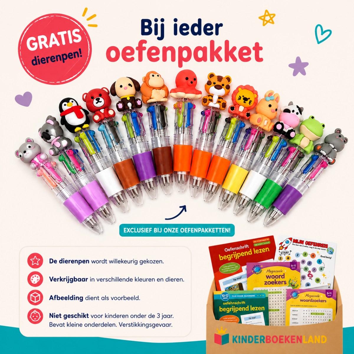 Gratis dierenpen bij je bestelling oefenpakket groep 2,3,4,5,6