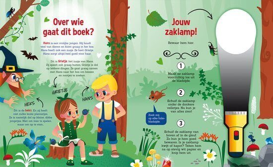 Zaklampboek speuren naar Hans en Grietje Kinderboekenland.nl