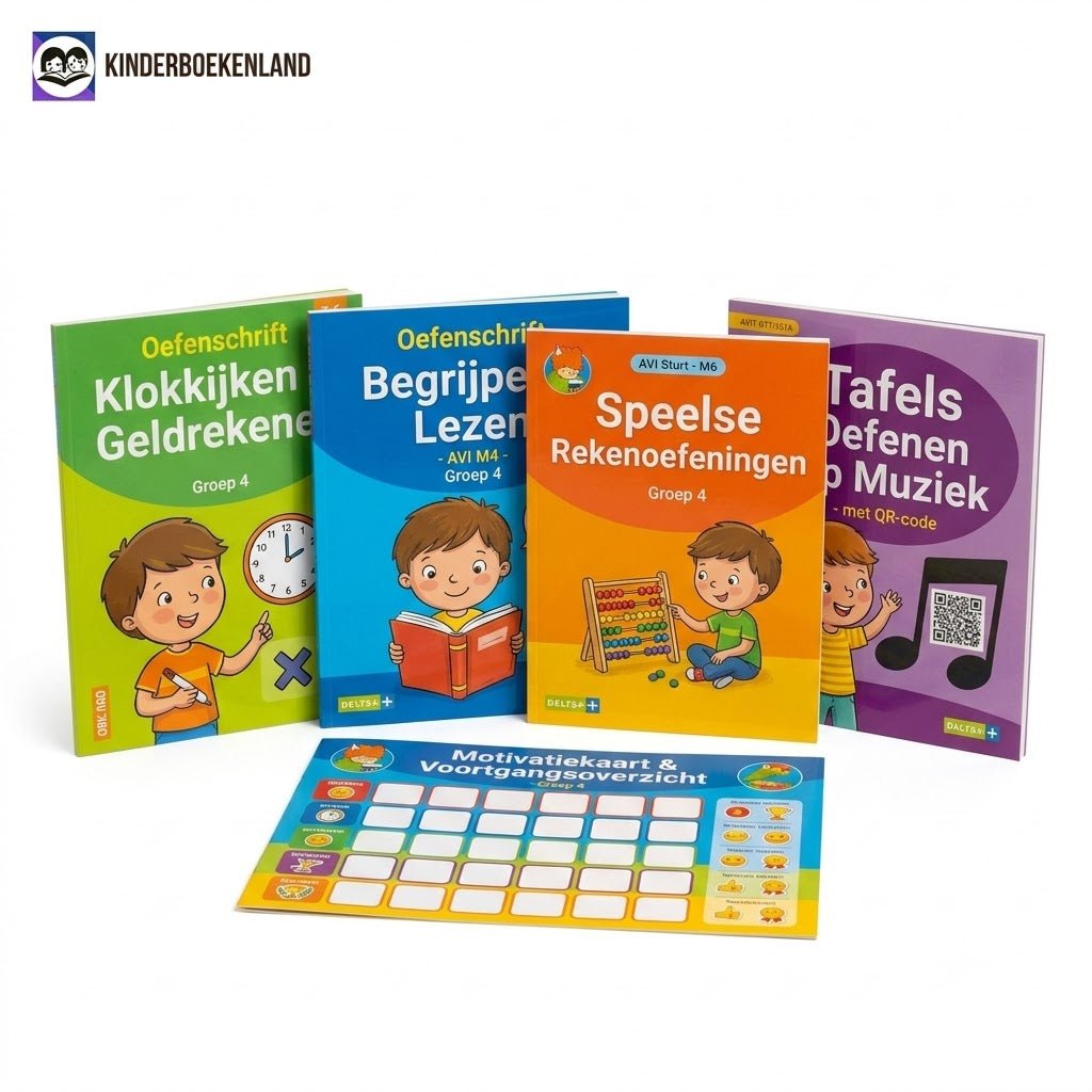 Groep 4 leespakket rekenpakket oefenen met rekenen en lezen, tafels oefenen, klokkijken oefenen.