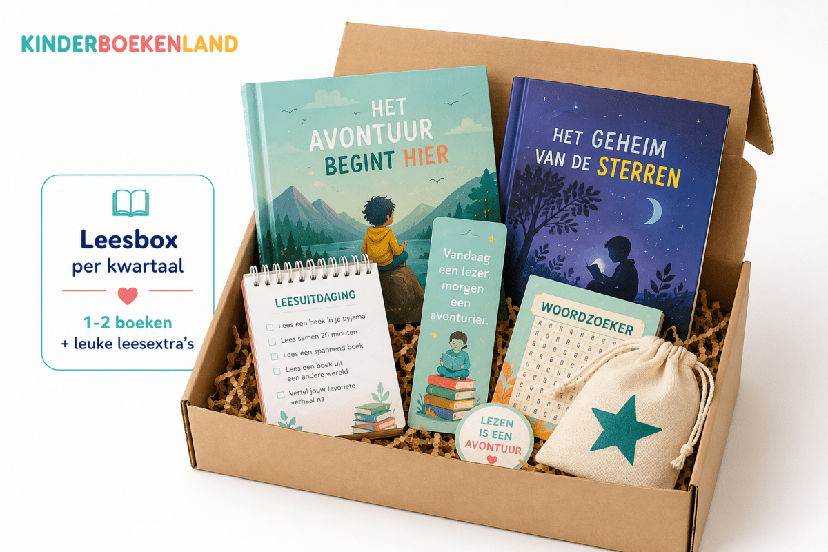 Kinderboeken abonnement leesbox compleet pakket met kwaliteitsboeken en leesspeltjes. Dit is een flexibel leesabonnement voor een kind.