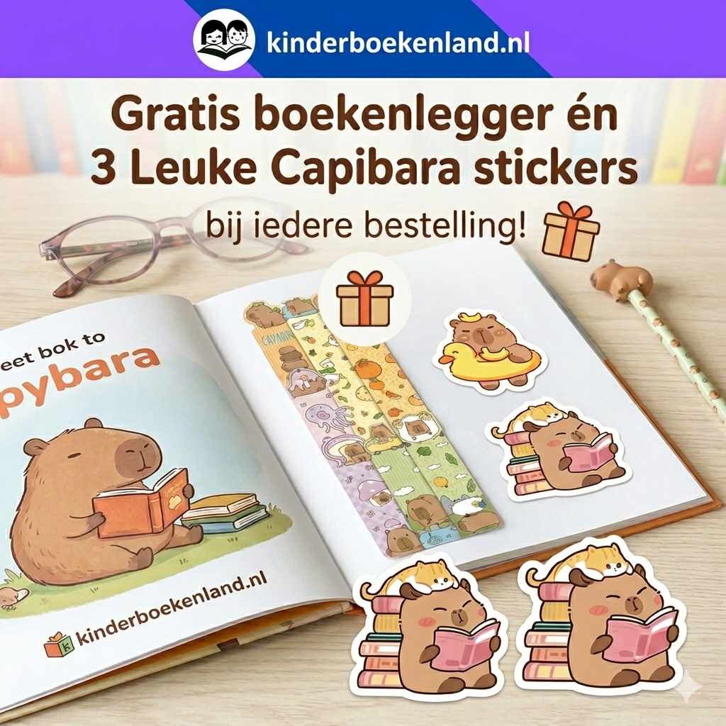 Capibara boekenlegger en 3 stickers bij je bestelling