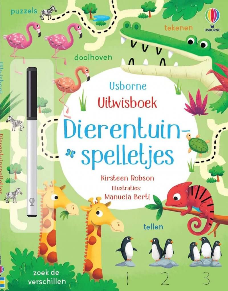 Uitwisboek - Dierentuinspelletjes - Kinderboekenland.nl