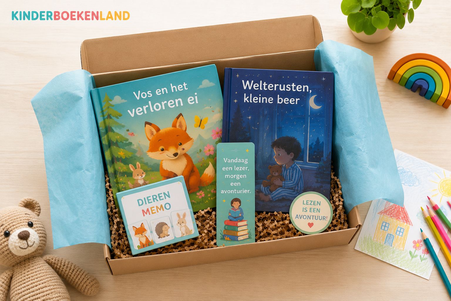 Kinderboeken abonnement leesbox voor kleuters met prentenboeken en leesspellen. Het is ook nog eens een flexibel leesabonnement voor kinderen.