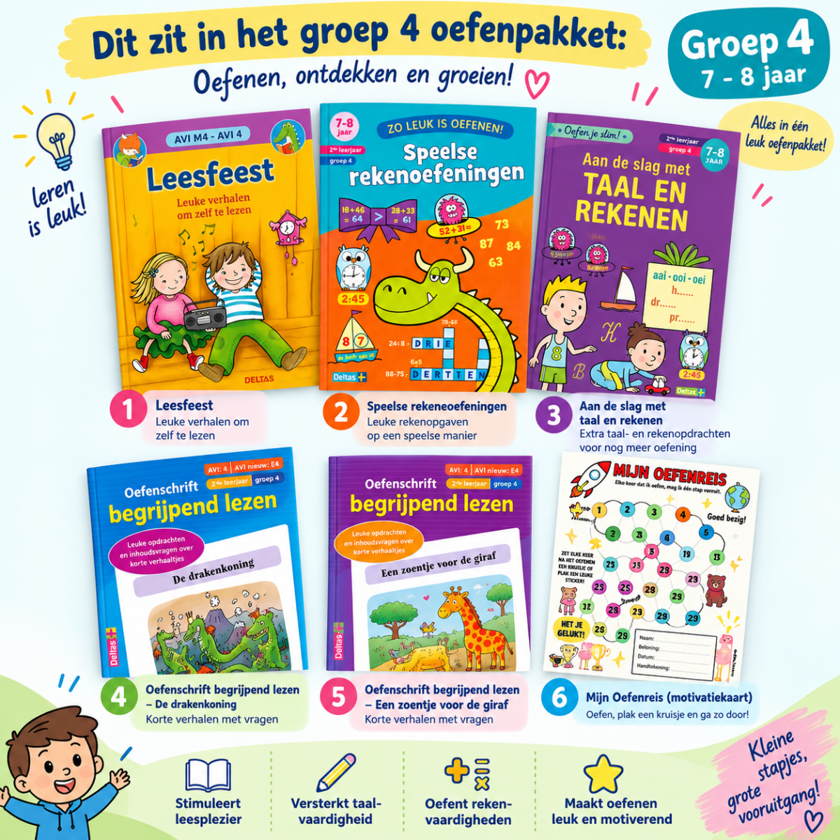 Overzicht groep 4 oefenpakket om thuis mee te oefenen