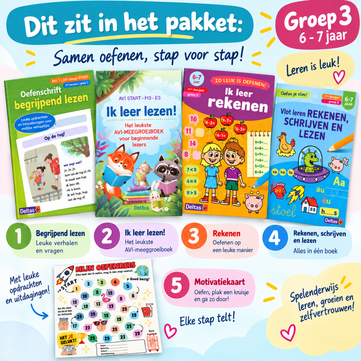 Groep 3 oefenpakket lezen en rekenen tellen