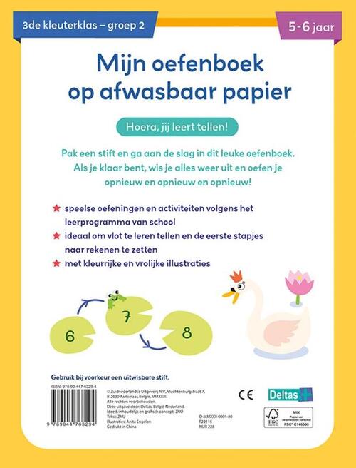 Mijn oefenboek op afwasbaar papier Leuke telspelletjes (5-6 j.) Kinderboekenland.nl - achterkant boek