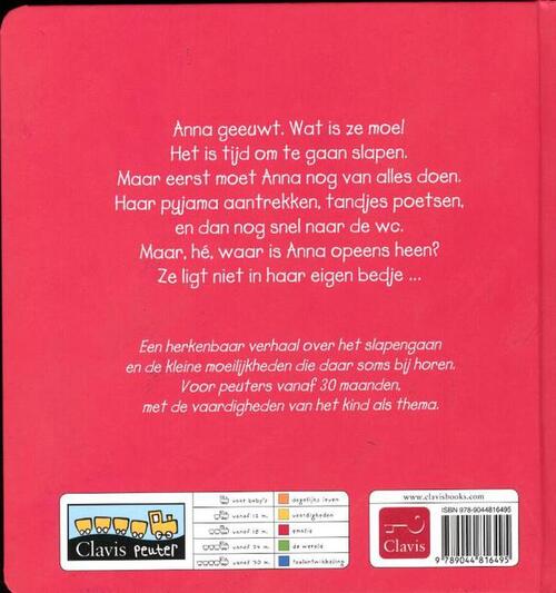 Anna gaat slapen voorleesboek Kathleen Armant clavis peuterboeken 9789044816495 achterkant