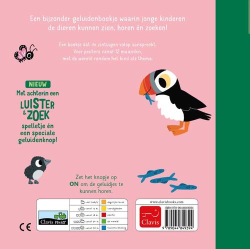 Bedreigde dieren geluidenboekje - Marion Billet - Clavis Peuter - ISBN 9789044849394 - achterkant